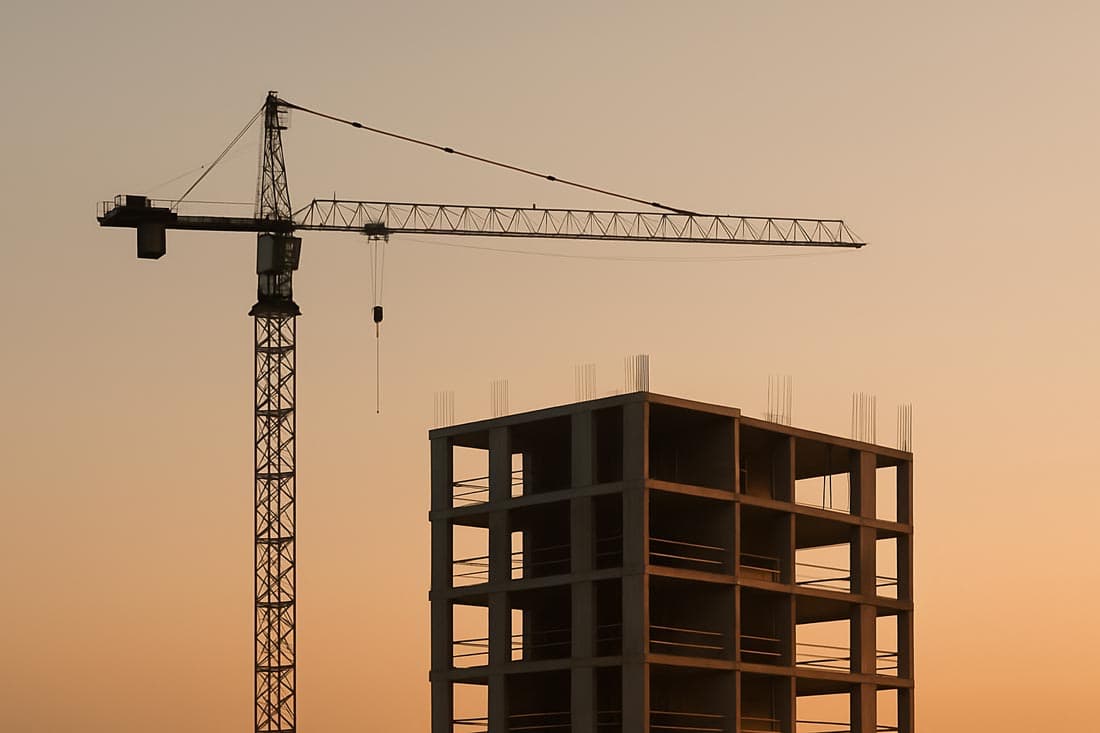 a construction site in Melbourne in sunset