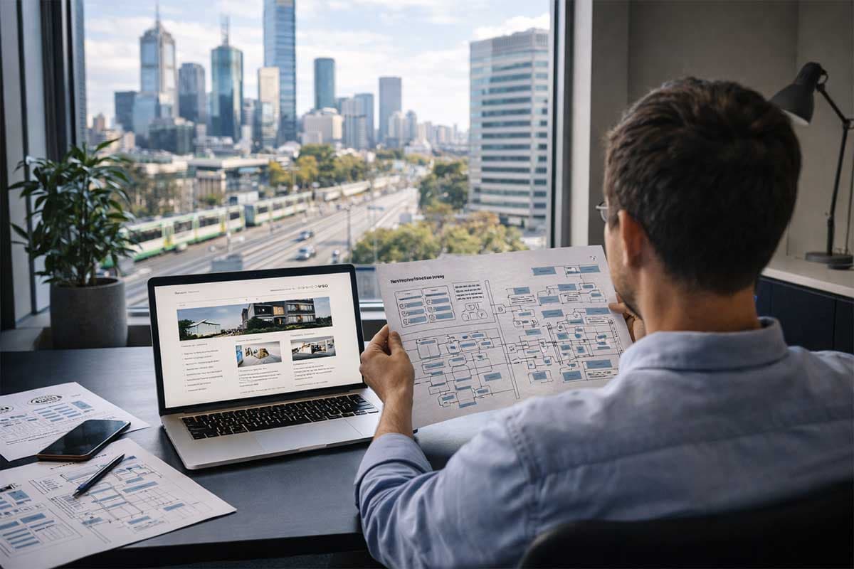 Melbourne business owner comparing different web design quotes