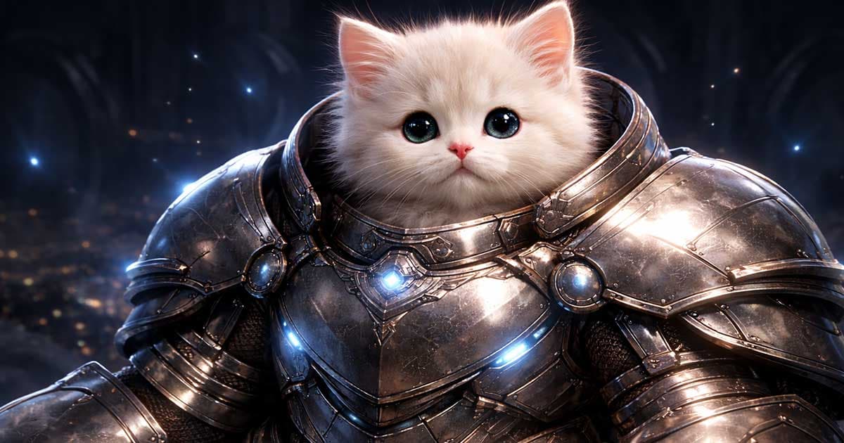 a soft kitty in an armor