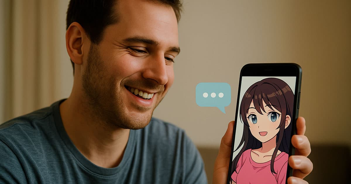 happy man and his AI GF
