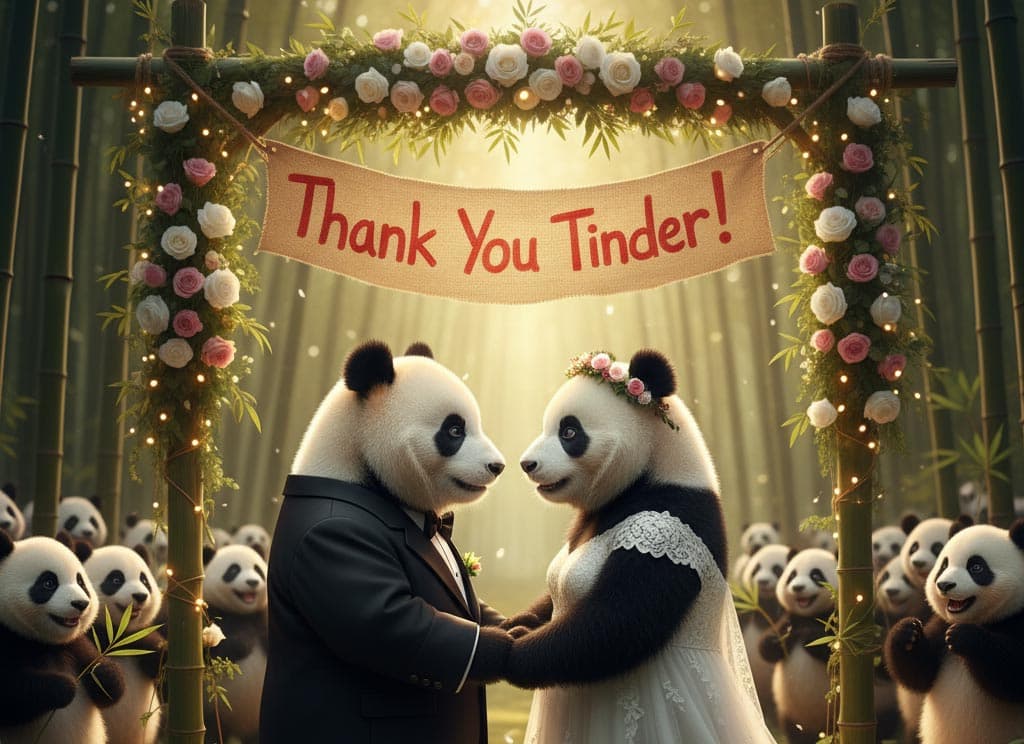 two pandas getting married