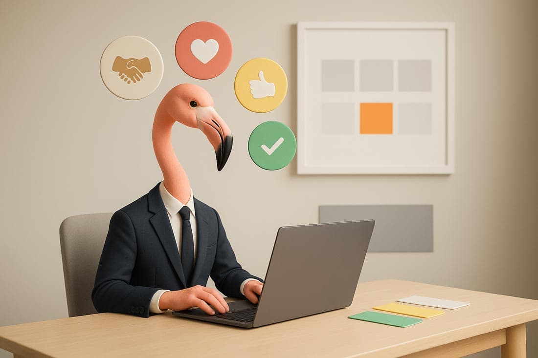 a flamingo using color theory to design a web page