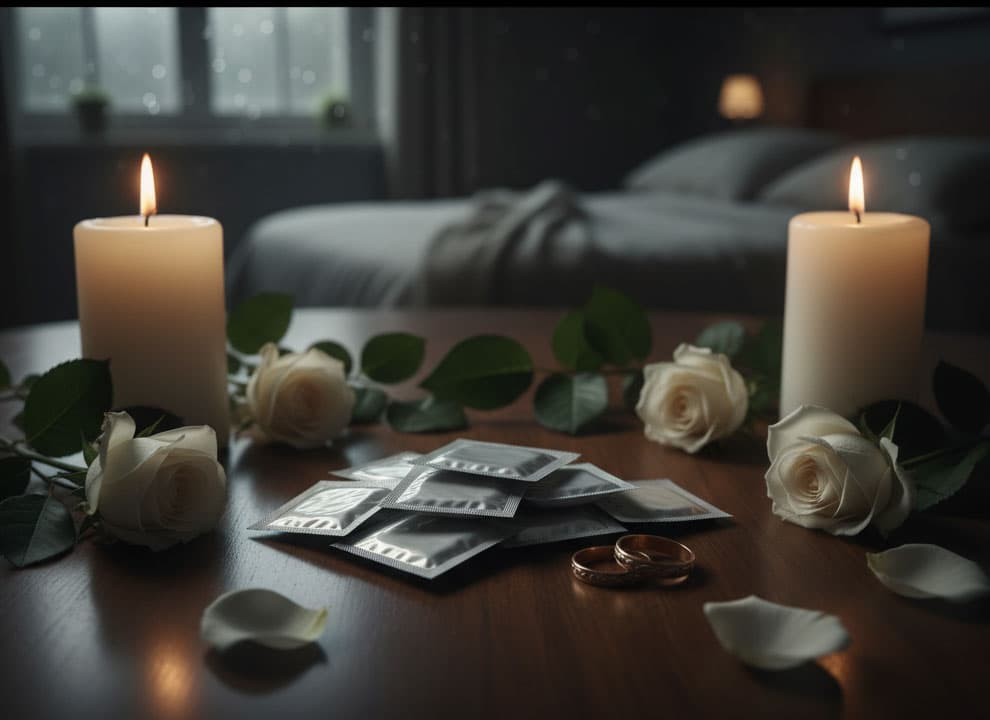 some condoms and wedding ring