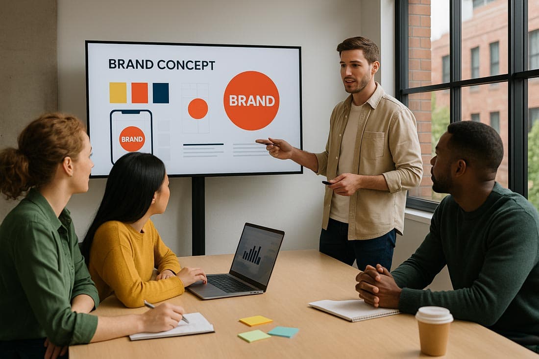 a group of people working on a branding concept