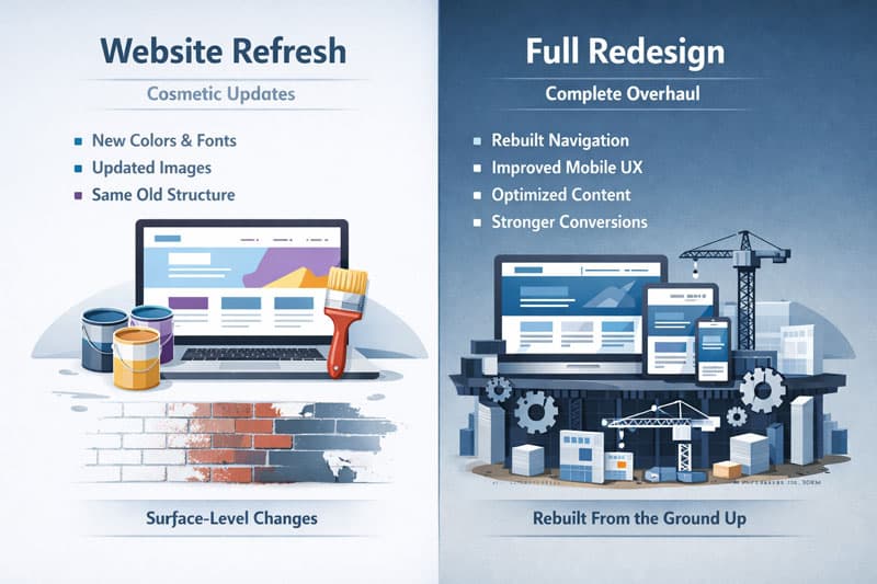 when to redesign vs when to refresh the look of a website