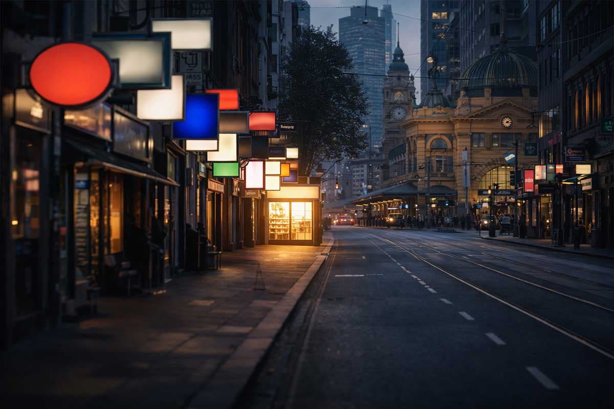 Bright storefront standing out among many businesses symbolising competition in search rankings