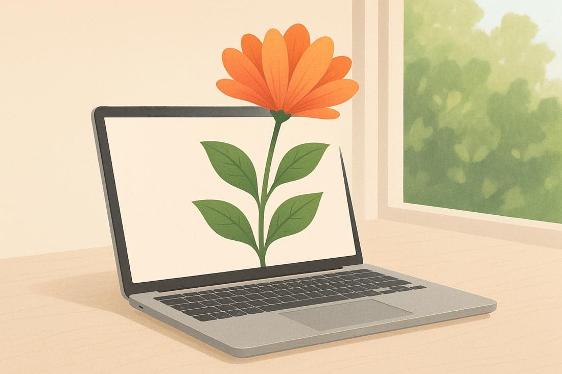 a flower blooming from a laptop to show green web development