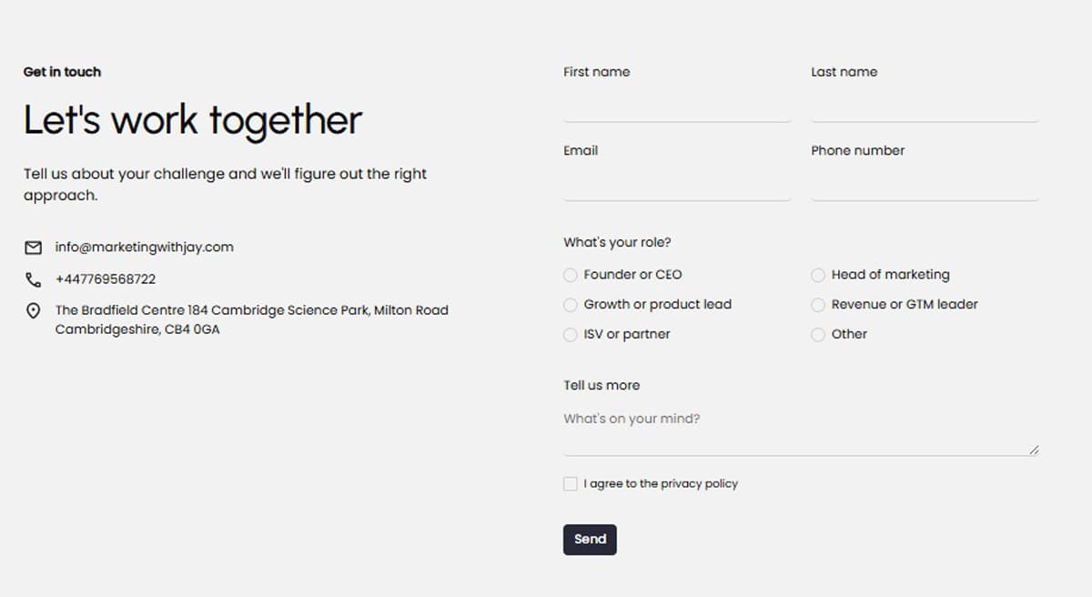 Contact form of www.marketingwithjay.uk